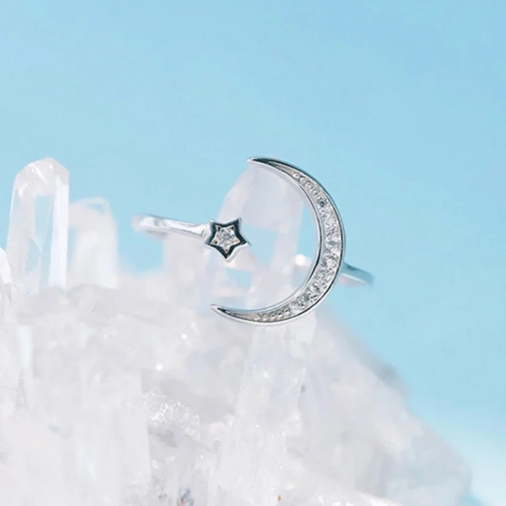 NEW MOON STAR 925 STERLING SILVER ADJUSTABLE RING, CUTE RING, SHINY RING. - Picture 5 of 5